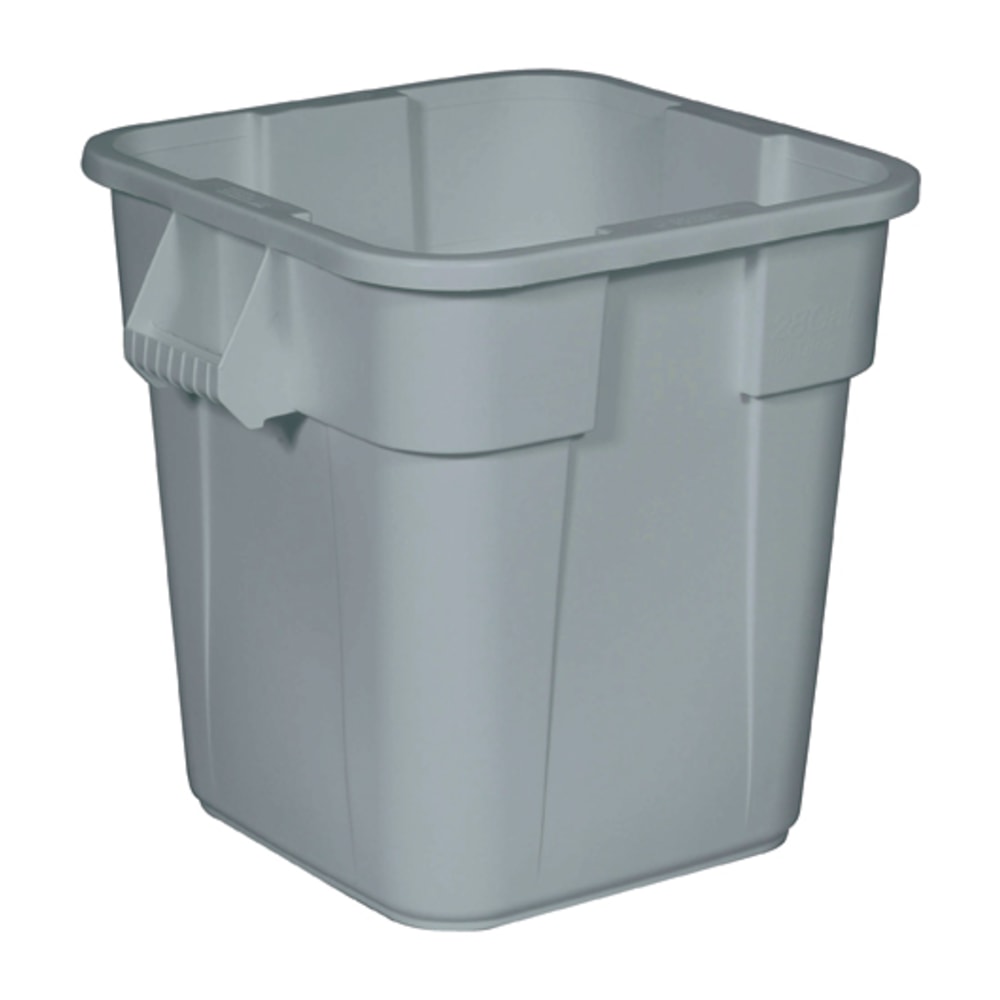 Rubbermaid Commercial Square Brute Container - 28 gal Capacity - Square - Handle, Rounded Corner, Easy to Clean, Sturdy - 22.5in Height x 21.5in Width x 21.5in Depth - Plastic - Gray - 1 Each