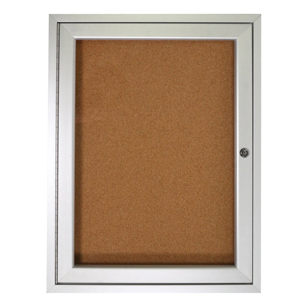 Ghent 1-Door Enclosed Natural Cork Enclosed Bulletin Board, 24in x 18in, Satin Aluminum Frame