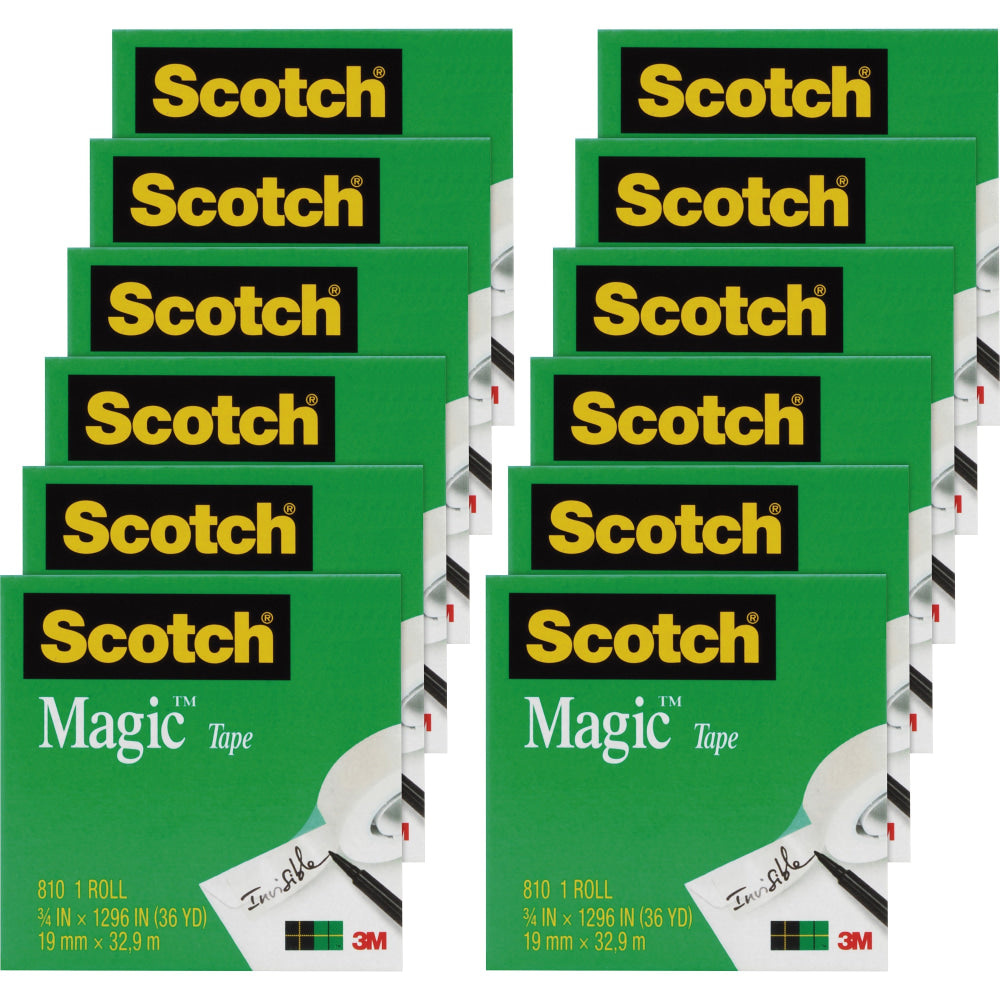 Scotch Magic Tape, 0.75in x 36ft, Clear, Pack Of 12 Rolls