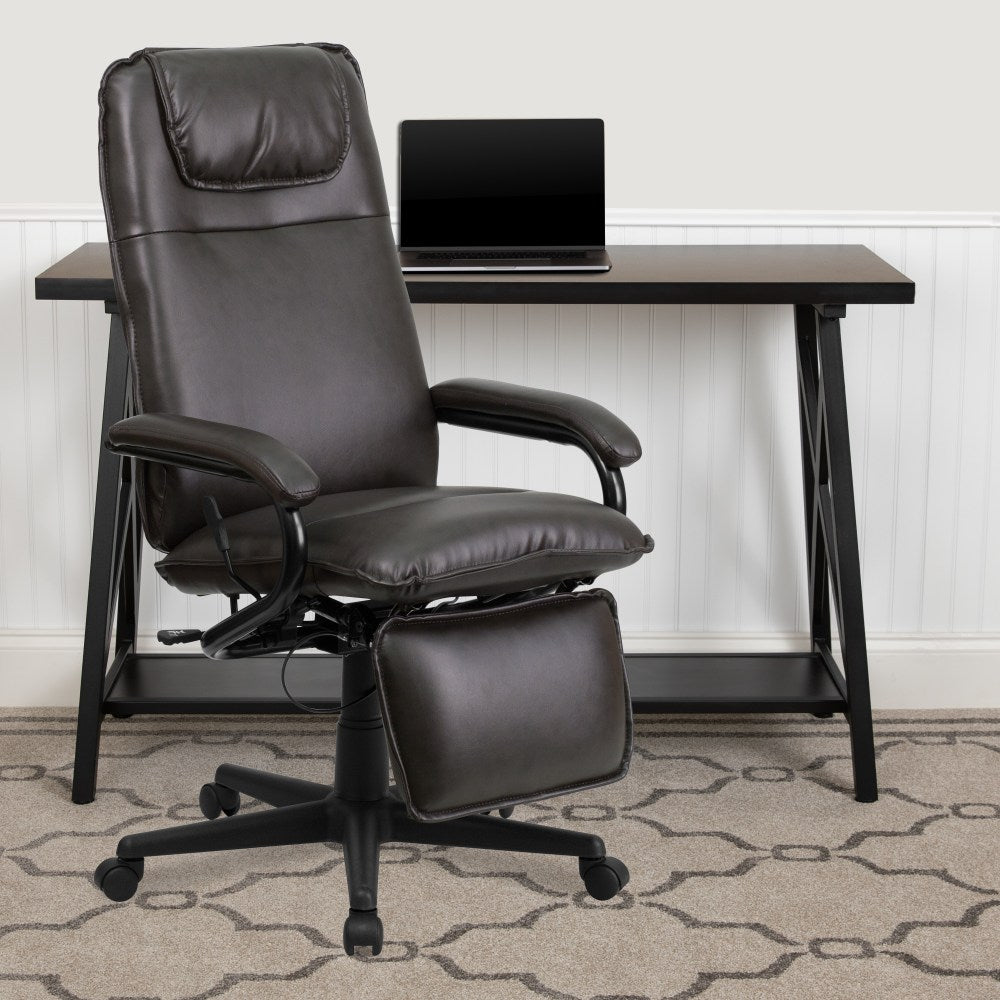 Flash Furniture Ergonomic LeatherSoft Faux Leather High-Back Reclining Swivel Chair, Brown/Black
