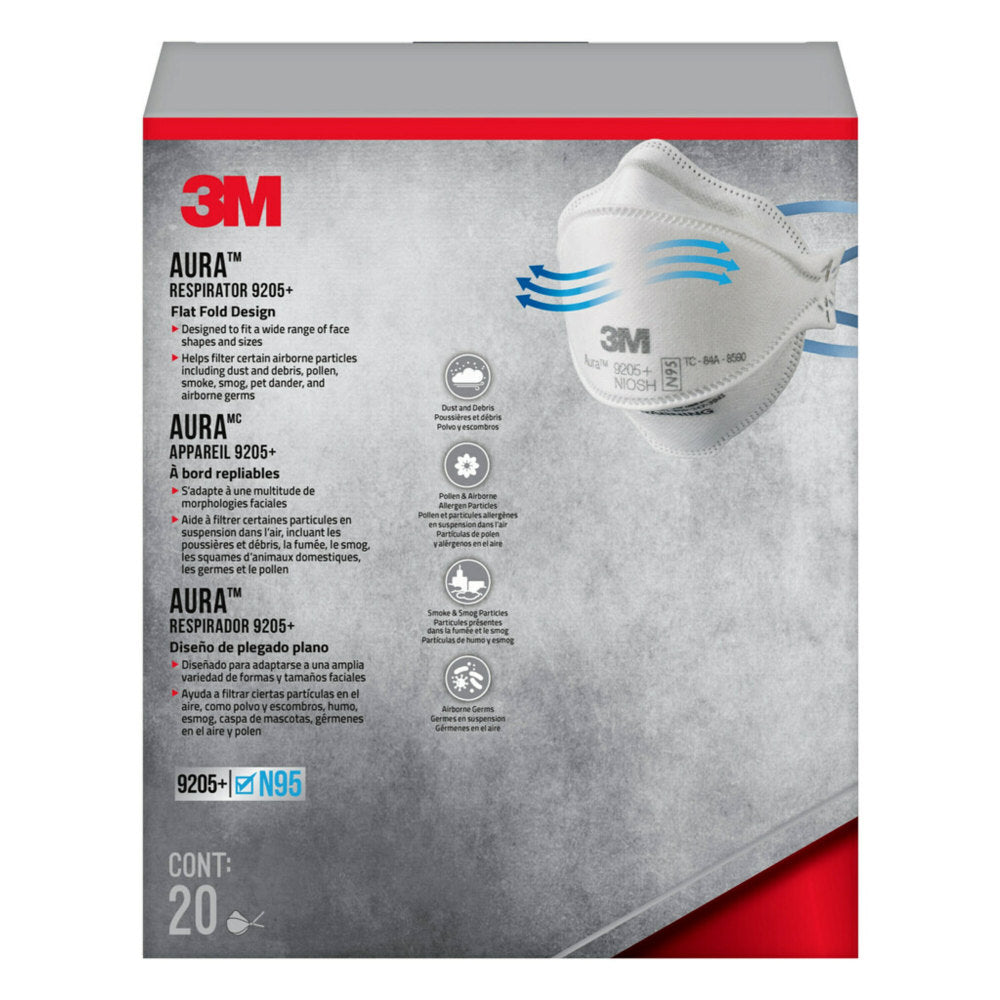 3M Aura N95 Particulate Respirator, 9205PH-20-DC, Pack of 20 Respirators