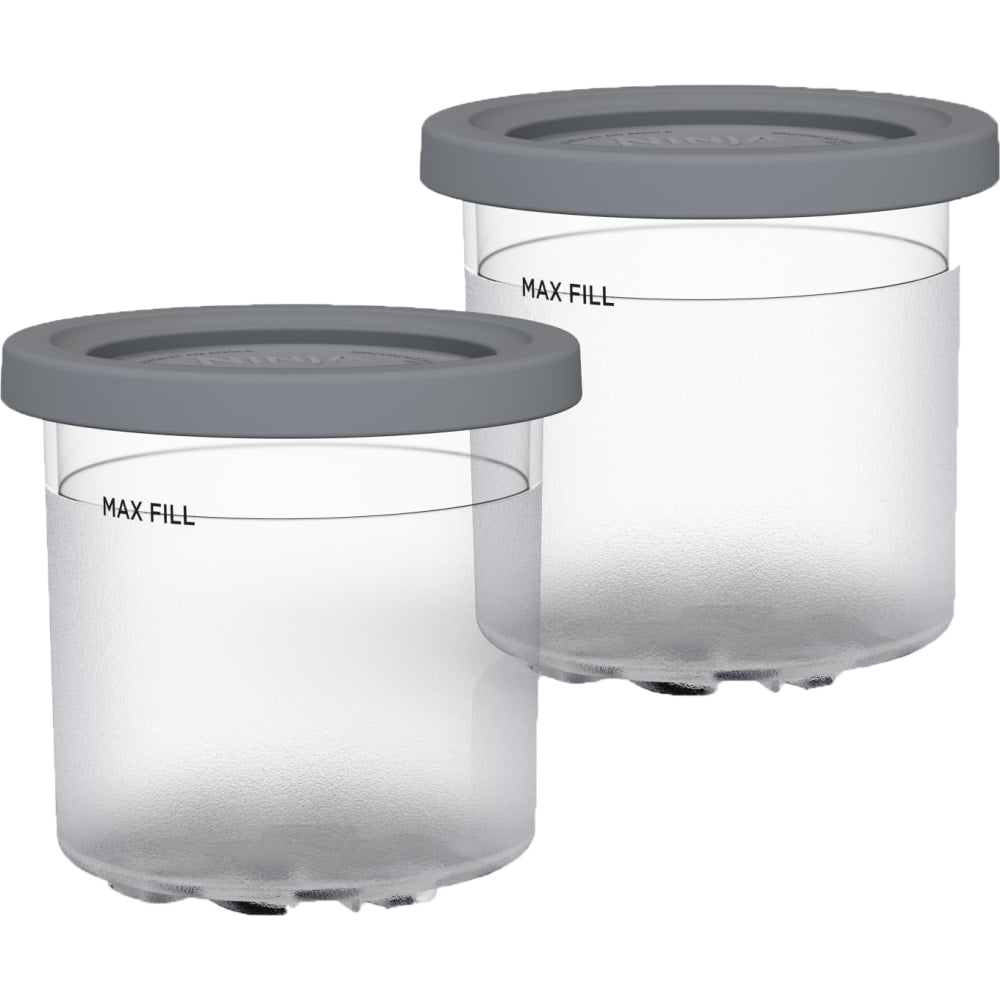 Ninja CREAMi Pints/Lids, 4-1/16in x 4-3/8in x 4-3/8in, Clear/Gray, Pack Of 2 Pints/Lids
