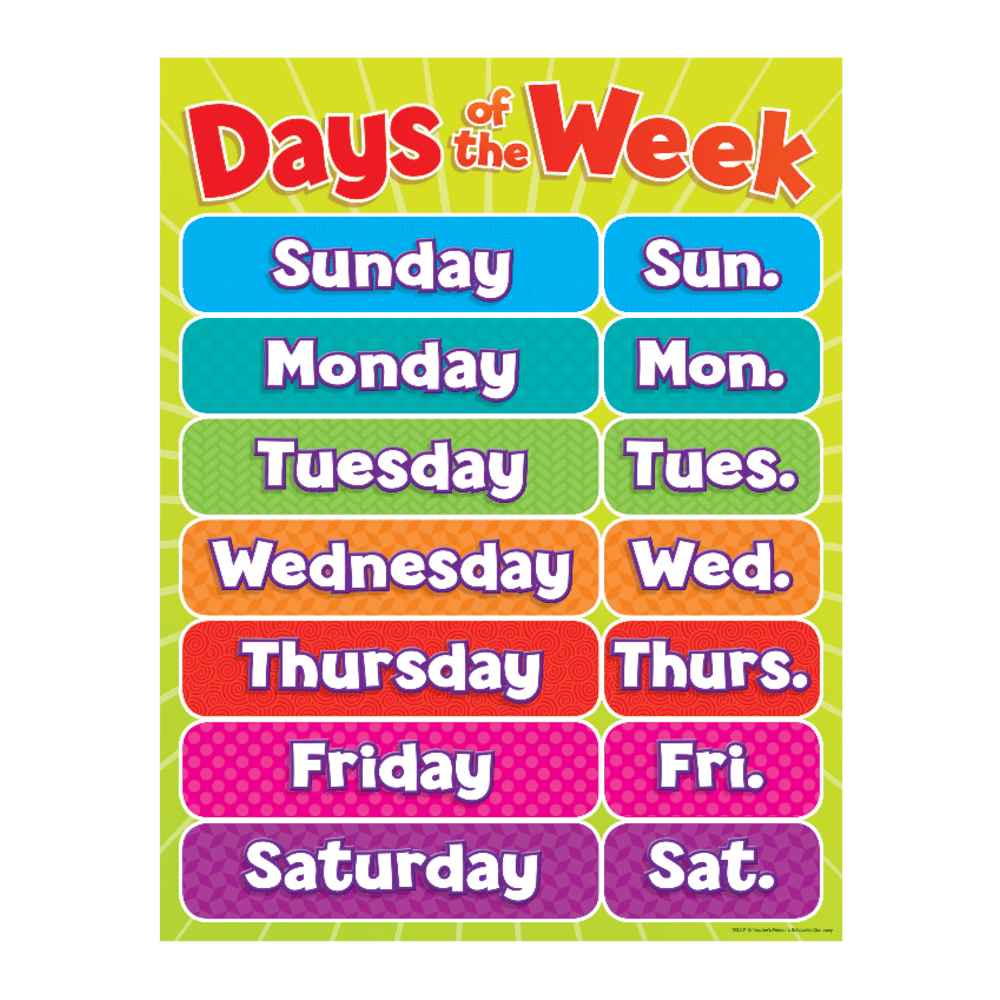 Scholastic Days Of The Week Chart