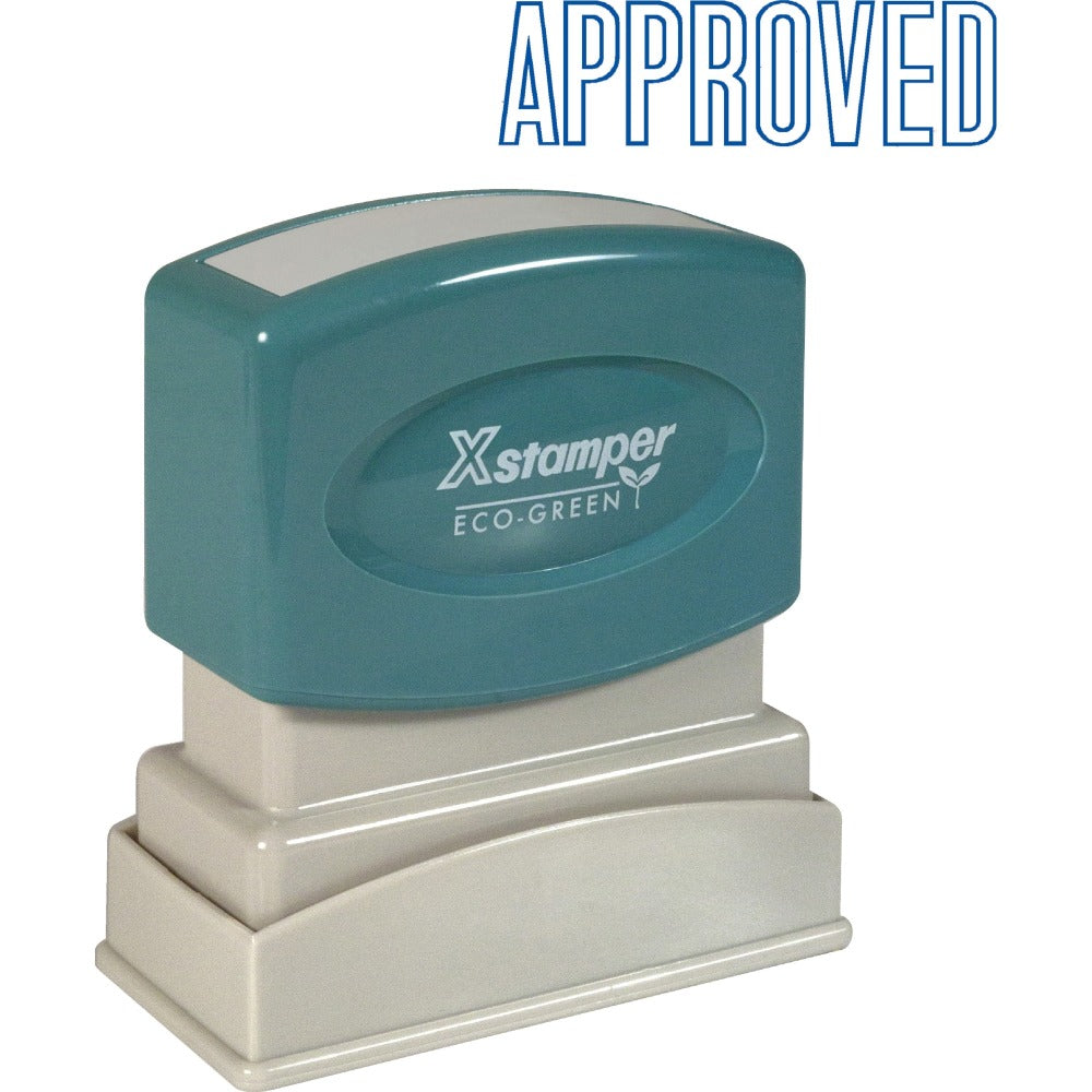 Xstamper One-Color Title Stamp, Pre-Inked, "Approved", Blue