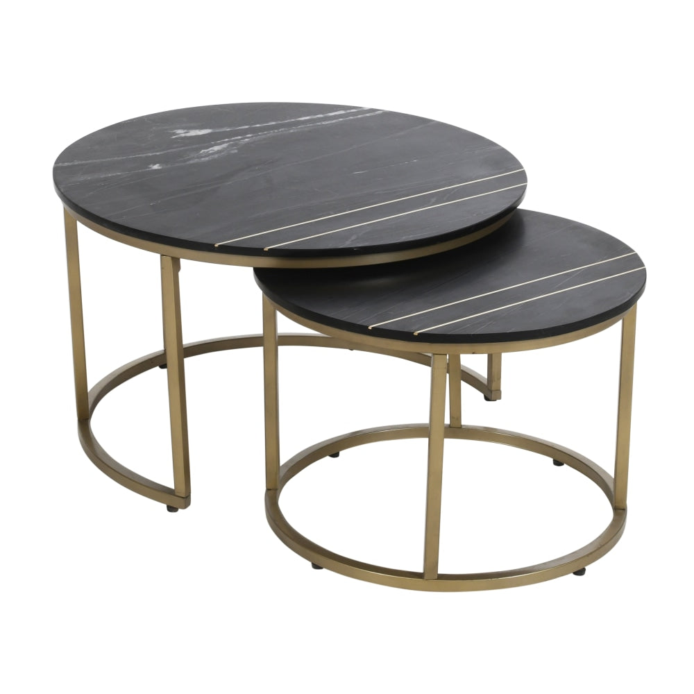 Coast to Coast Eri Nesting Tables, 19inH x 30inW x 30inD, Kyle Black/Gold, Set Of 2 Tables