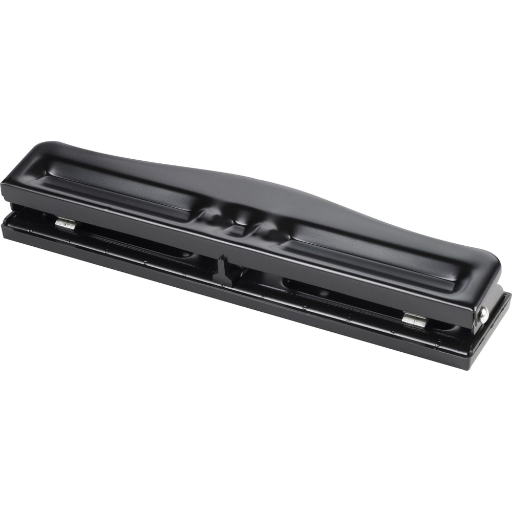 Business Source 3-Hole Adjustable Paper Punch - 3 Punch Head(s) - 11 Sheet Capacity - 1/4in Punch Size - Round Shape - Black
