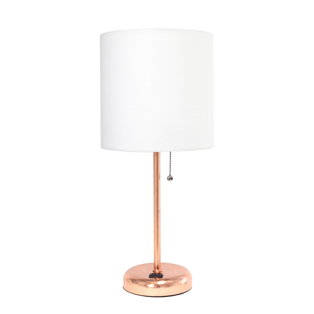 LimeLights Stick Lamp with Charging Outlet, 19-1/2inH, White Shade/Rose Gold Base