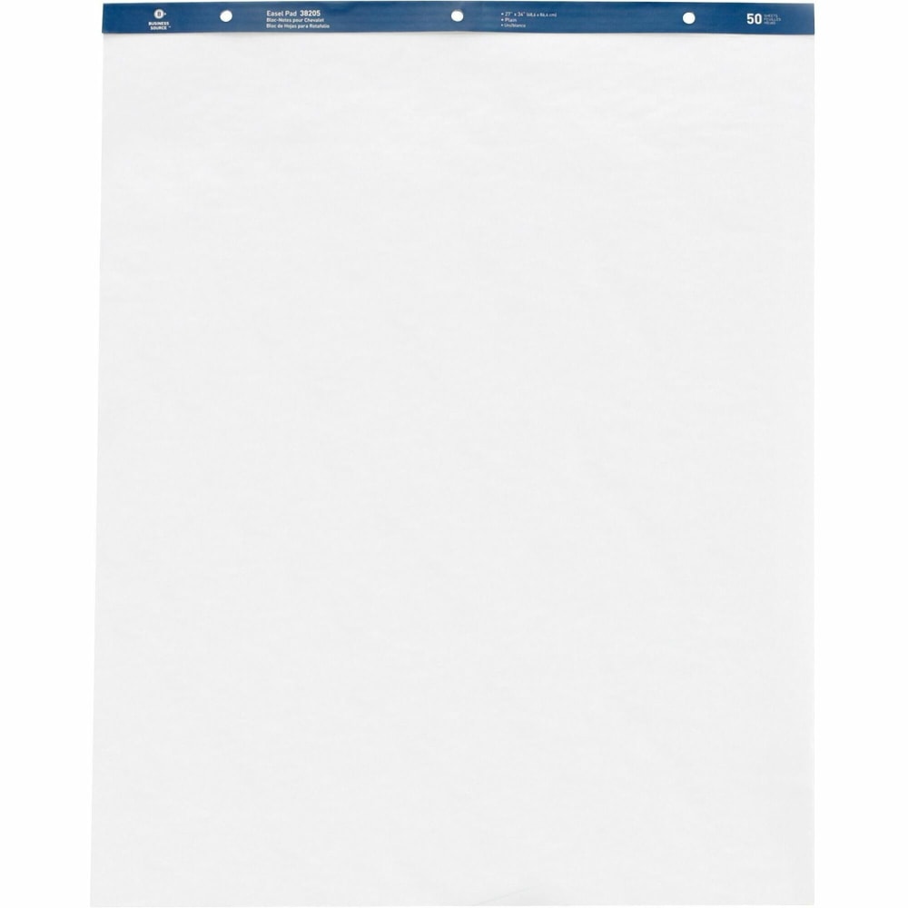Business Source Standard Easel Pad - 50 Sheets - Plain - 15 lb Basis Weight - 27in x 34in - White Paper - Perforated - 4 / Carton