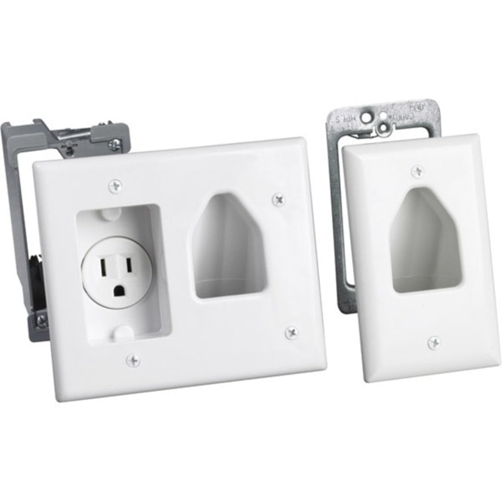 DataComm Flat Panel TV Cable Organizer Remodeling Kit with Power Outlet - Cable organizer kit - white