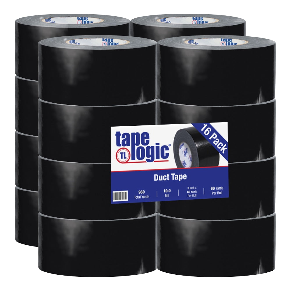 Tape Logic Color Duct Tape, 3in Core, 3in x 180ft, Black, Case Of 16