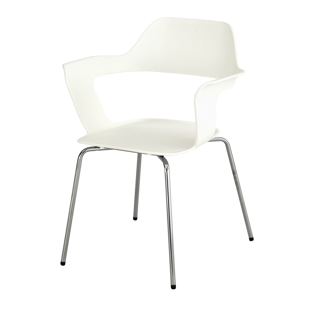 Safco Bandi Shell Stacking Chairs, White/Silver, Set Of 2