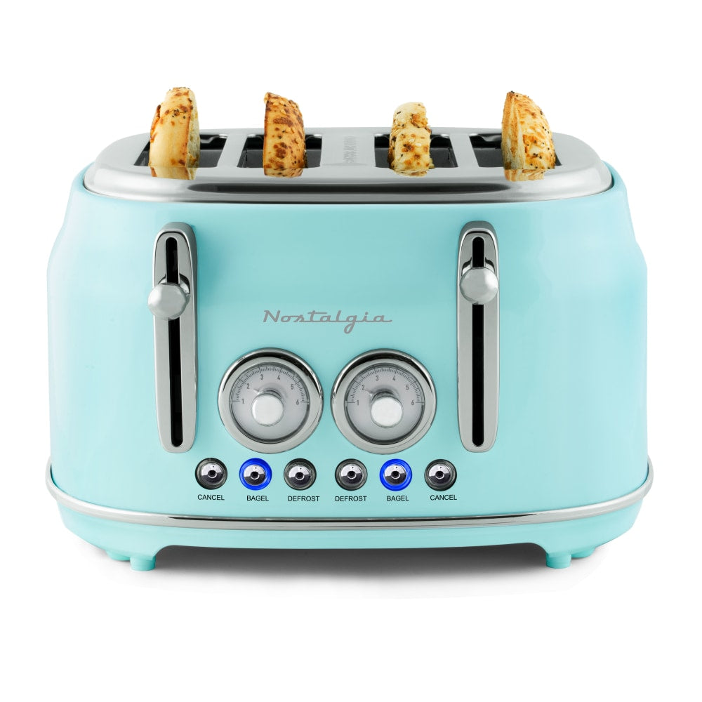 Nostalgia CLTOS4AQ Classic Retro 4-Slice Toaster, 7-5/8inH x 11-9/16inW x 12-3/8inD, Aqua