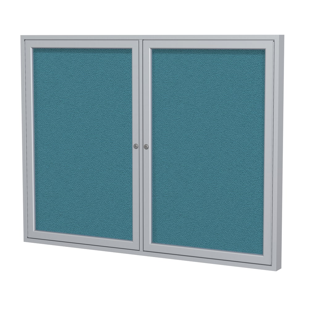 Ghent Traditional Enclosed 2-Door Fabric Bulletin Board, 36in x 48in, Teal, Satin Aluminum Frame