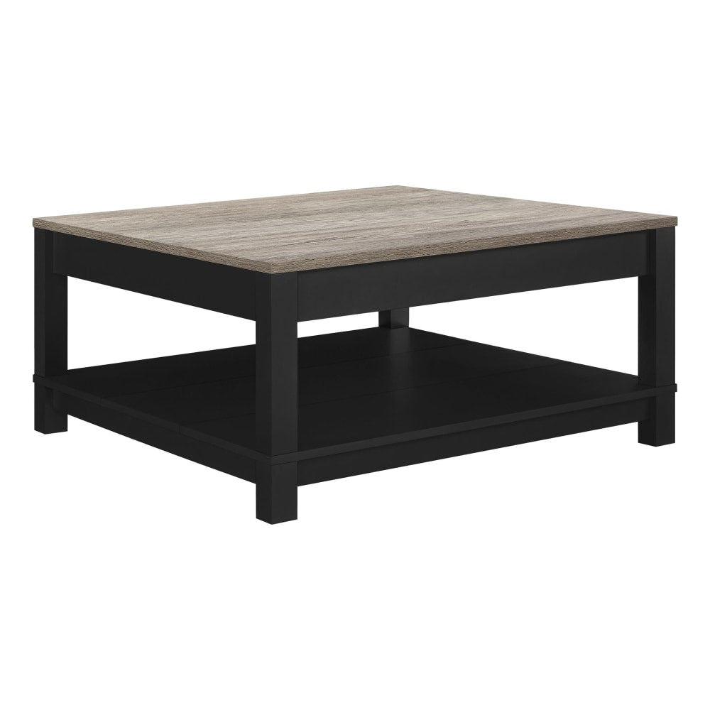 Ameriwood Home Carver Coffee Table, Square, 17inH x 35inW x 35inD, Weathered Oak/Black