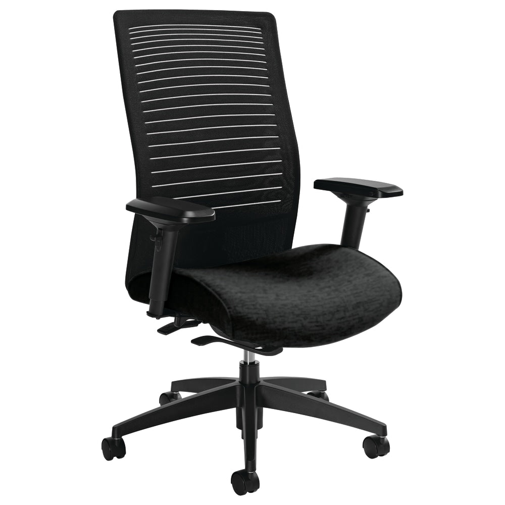 Global Loover High-Back Weight-Sensing Synchro Chair, 42inH x 25 1/2inW x 24inD, Black Coal/Black