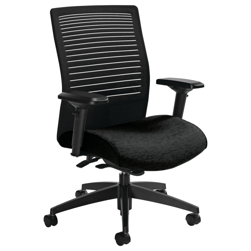 Global Loover Mid-Back Weight-Sensing Synchro Chair, 39inH x 25 1/2inW x 24inD, Black Coal/Black