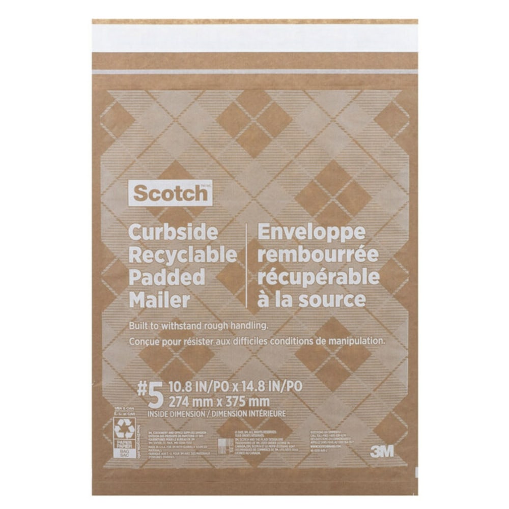 Scotch Padded Mailers, Size 5, 10-1/2in x 14-3/4in, Kraft, Pack Of 25 Mailers