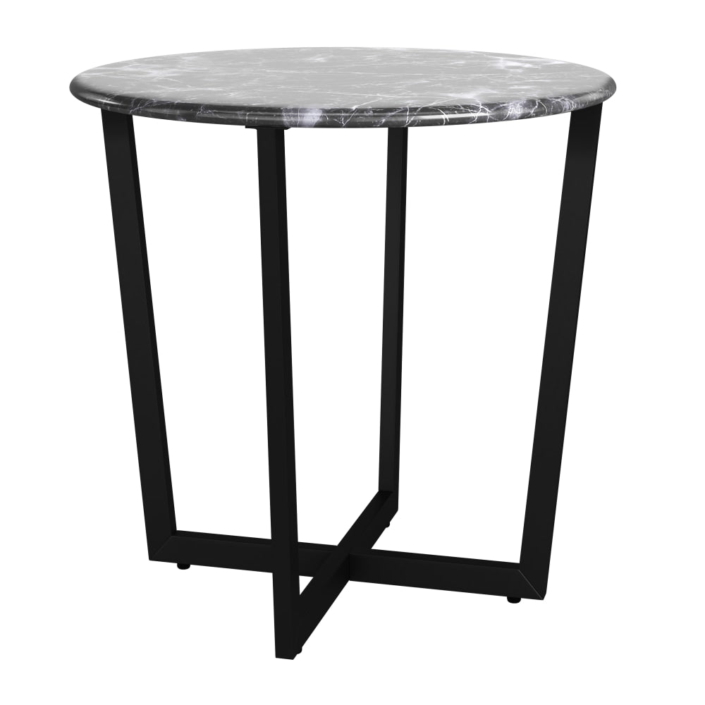 Eurostyle Llona Round Side Table, 22-1/8inH x 23-3/5inW x 23-4/5inD, Matte Black/Black Marble