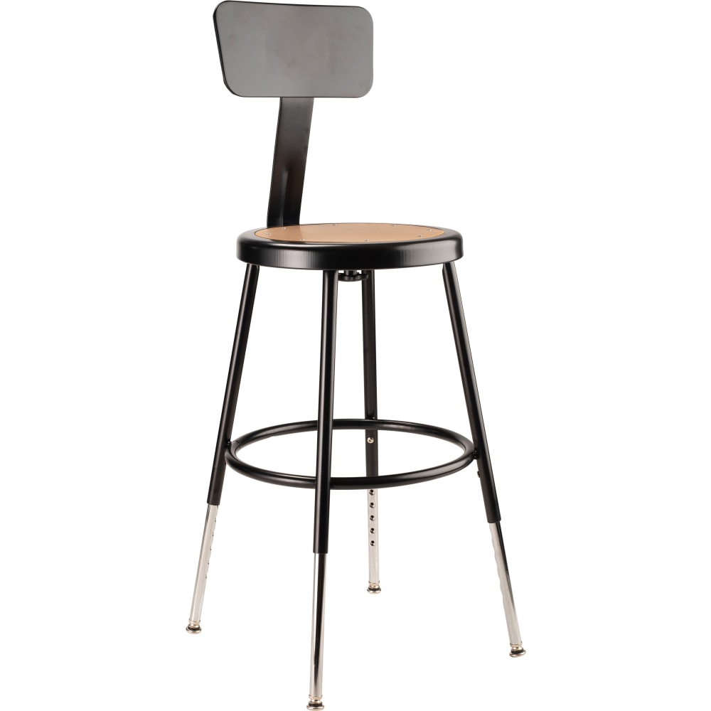 National Public Seating Adjustable Hardboard Stool With Back, 19in-27inH, Black
