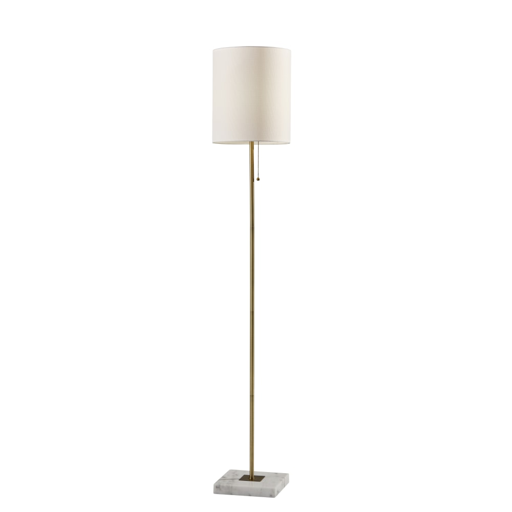 Adesso Fiona Floor Lamp, 62inH, White Shade/Antique Brass And White Base