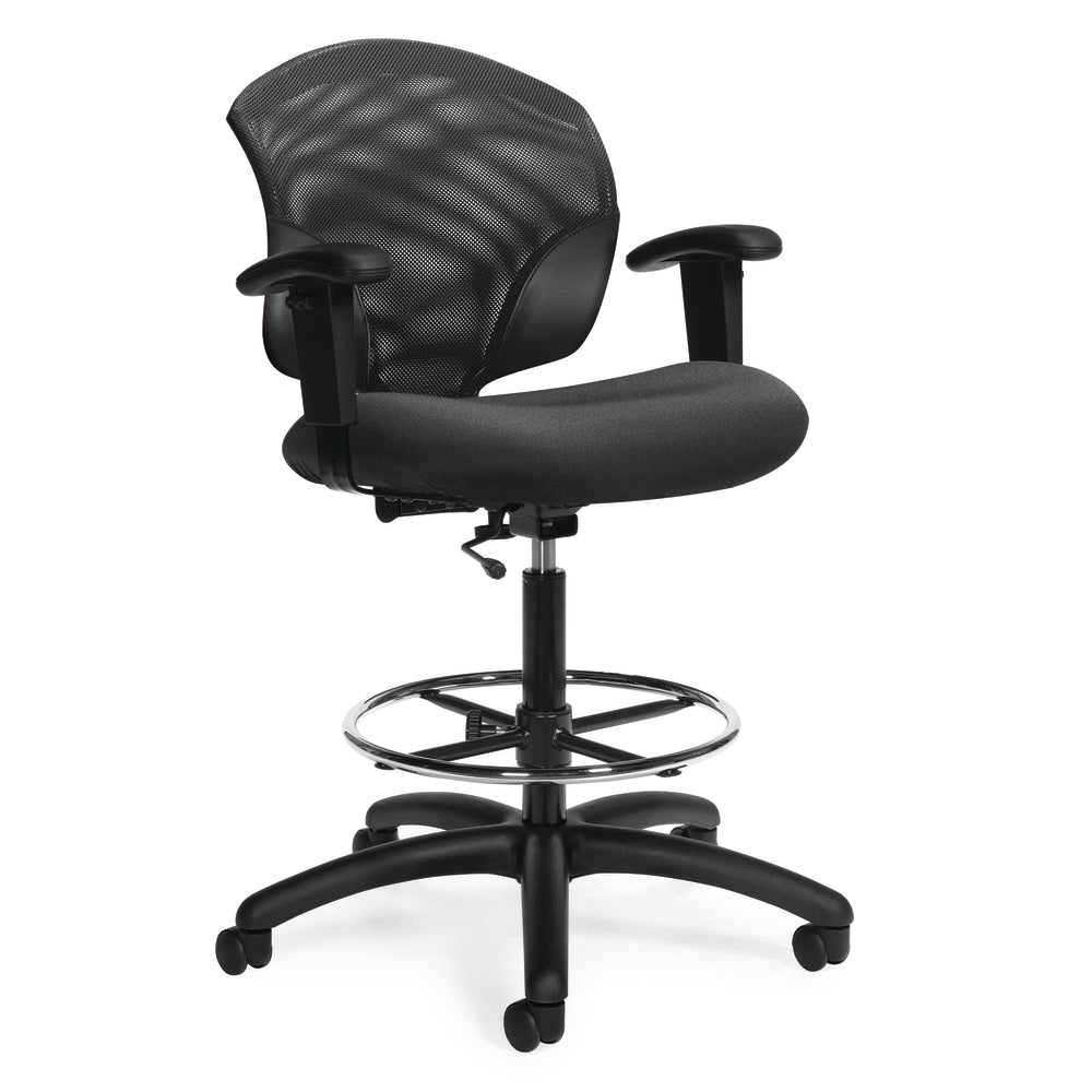 Global Tye Low Back Adjustable Height Stool, With Arms And Foot Ring, 44 1/2inH x 25inW x 26inD, Ebony/Black