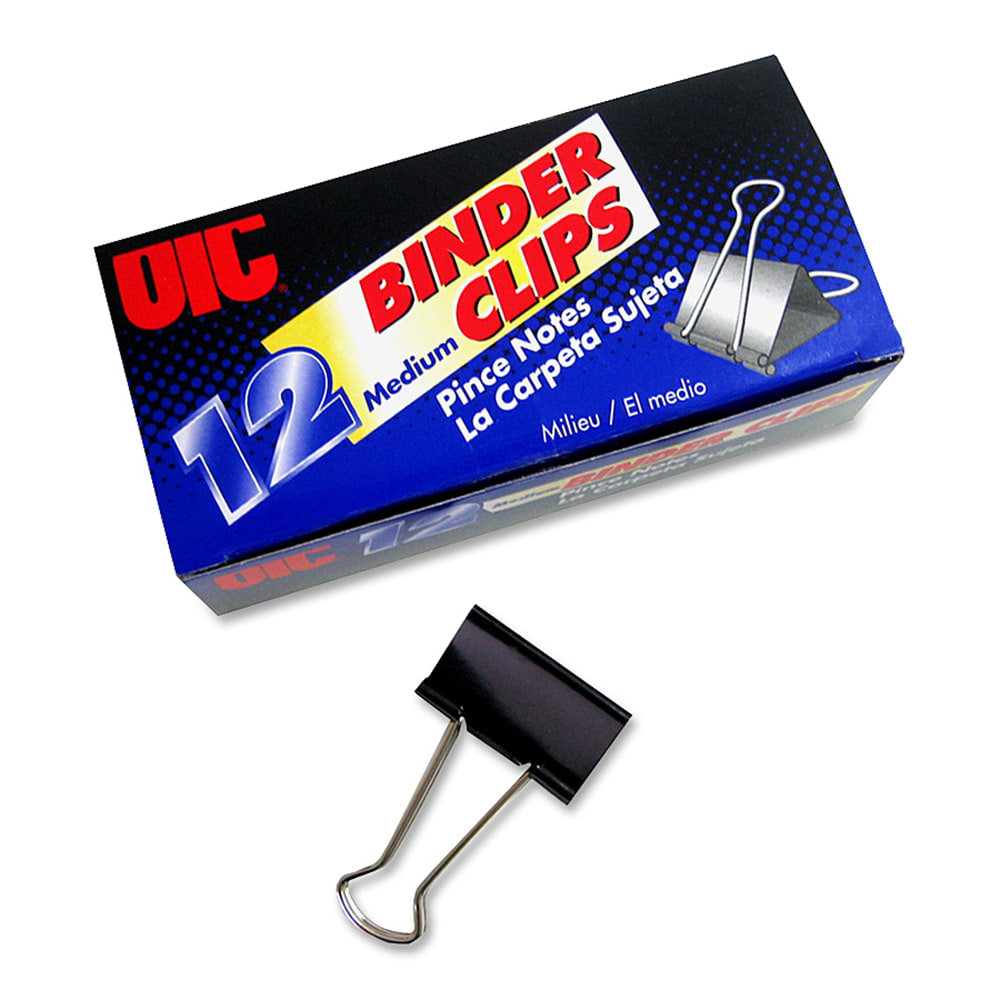 OIC Binder Clips, Medium, 1 1/4in, Black, Box Of 12