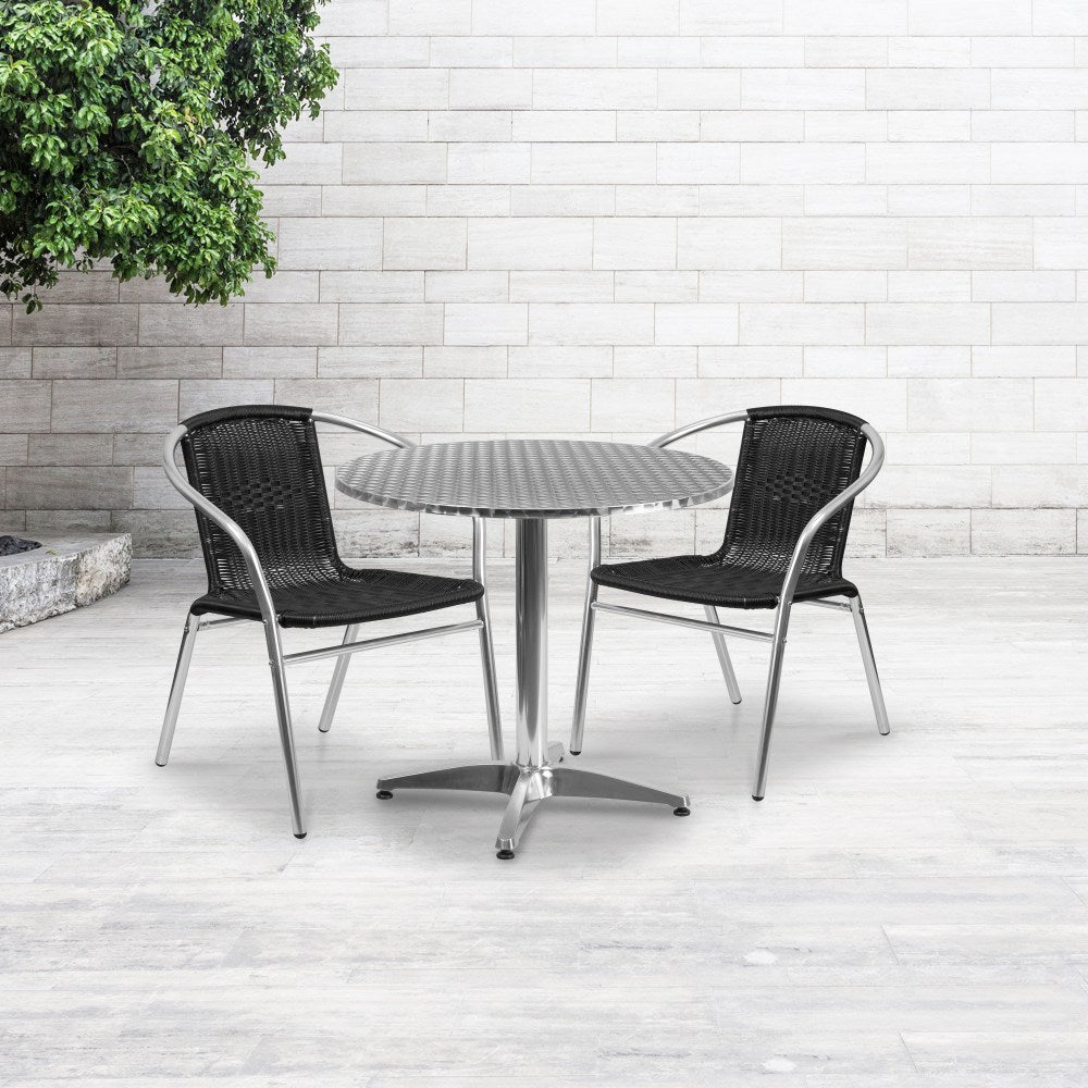 Flash Furniture Lila Round Aluminum Indoor-Outdoor Table With 2 Chairs, 27-1/2inH x 31-1/2inW x 31-1/2inD, Black, Set Of 3