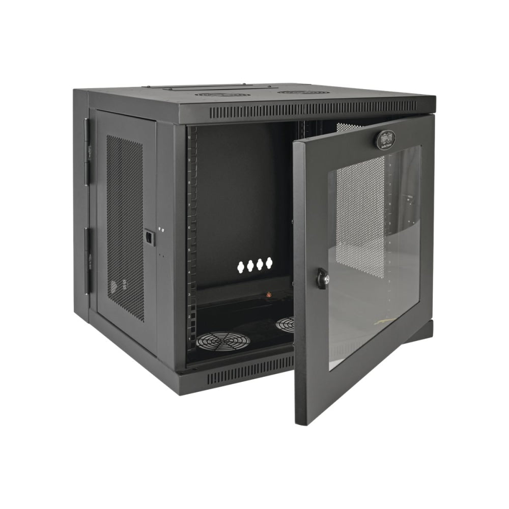 Tripp Lite SmartRack 10U Low-Profile Switch-Depth Wall-Mount Small Rack Enclosure Clear Acrylic Window Hinged Back - For LAN Switch - 10U Rack Height - Wall Mountable - Black - Plexiglass - 200 lb Maximum Weight Capacity