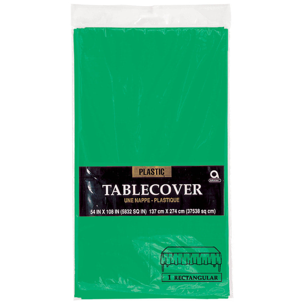 Amscan Plastic Table Covers, 54in x 108in, Festive Green, Pack Of 9 Table Covers