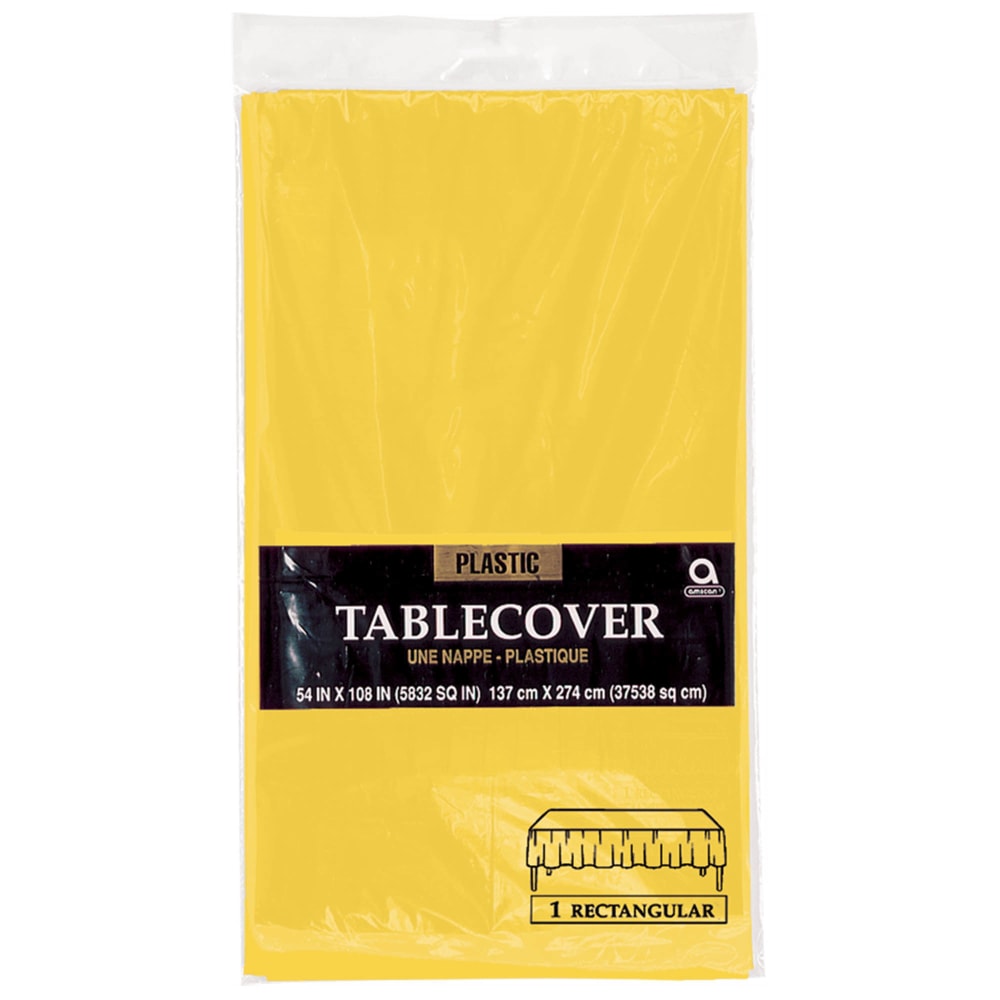 Amscan Plastic Table Covers, 54in x 108in, Sunshine Yellow, Pack Of 9 Table Covers