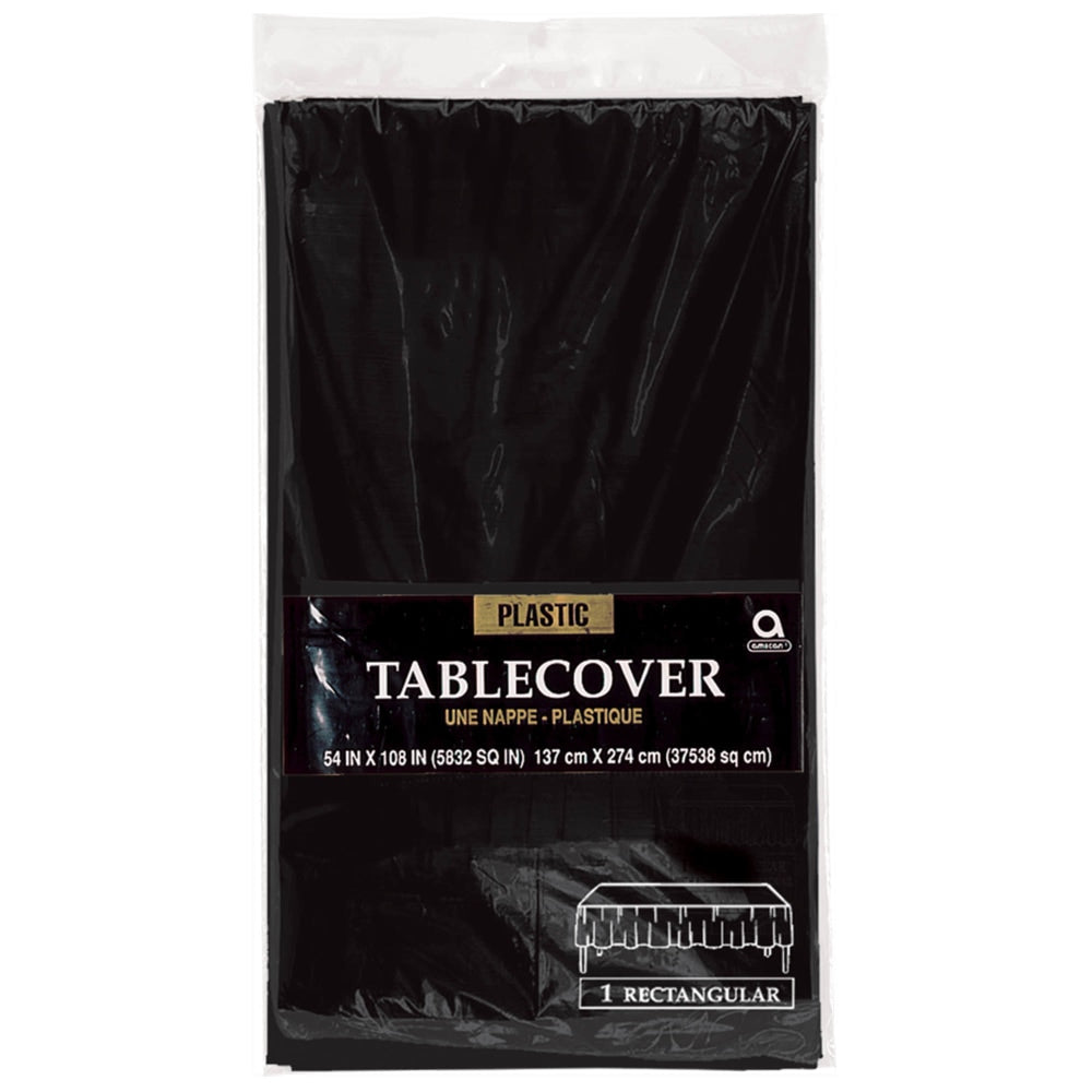 Amscan Plastic Table Covers, 54in x 108in, Jet Black, Pack Of 9 Table Covers