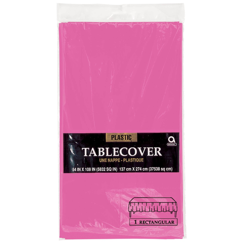 Amscan Plastic Table Covers, 54in x 108in, Bright Pink, Pack Of 9 Table Covers