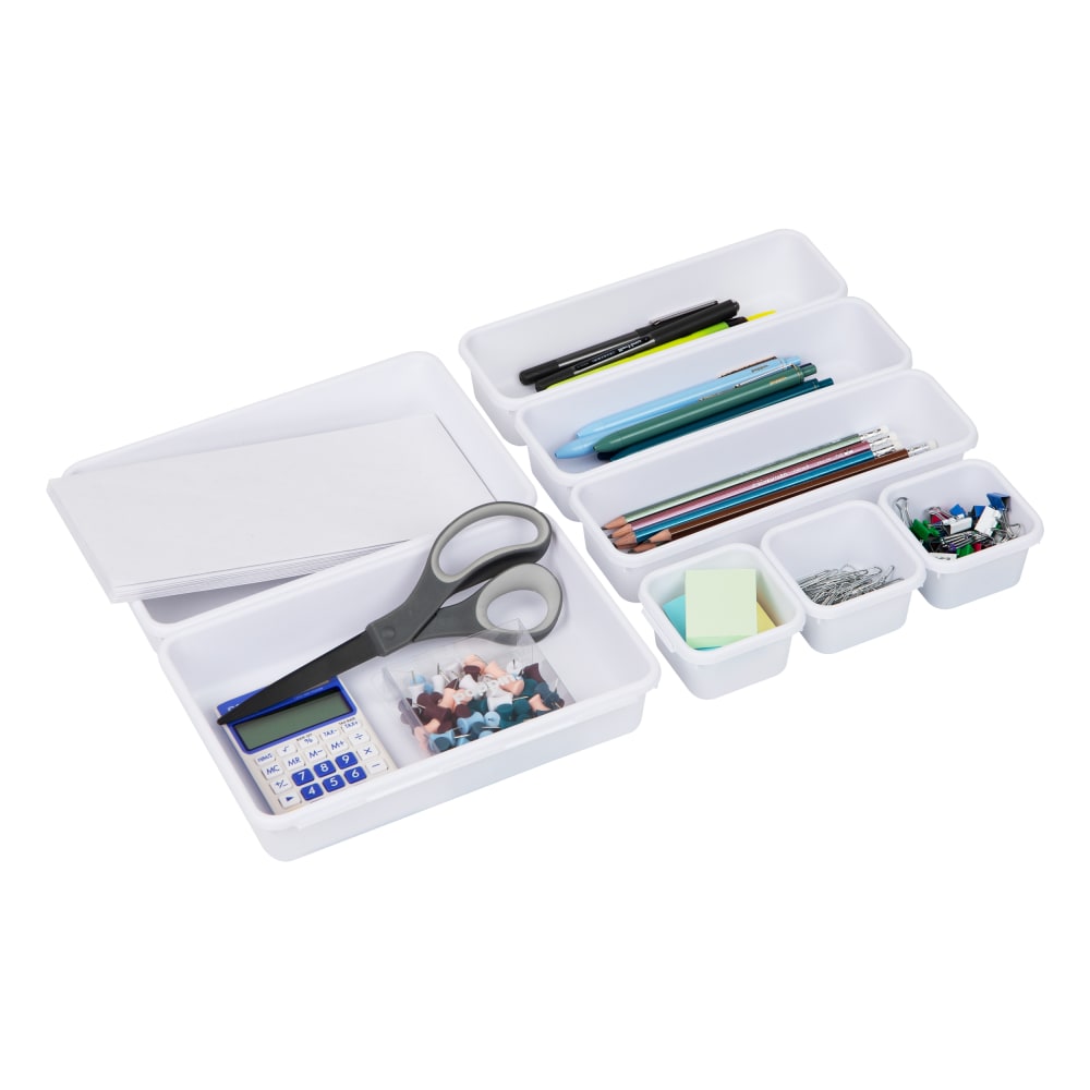 Mind Reader Anchor Collection 8-Piece Interlocking Multi-Purpose Storage Organizer, 3-37/50inH x 6 1/2inW x 9 1/4inD, Gray