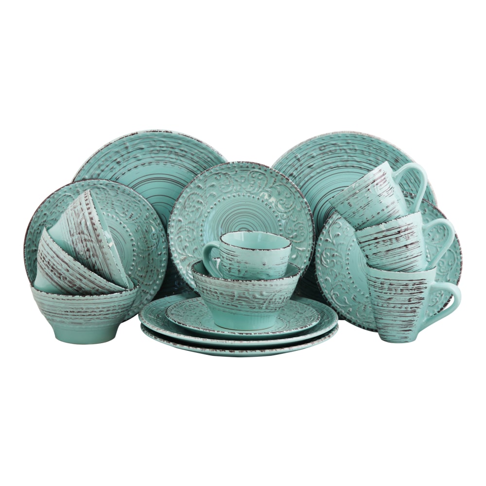 Elama 16-Piece Stoneware Dinnerware Set, Malibu Waves