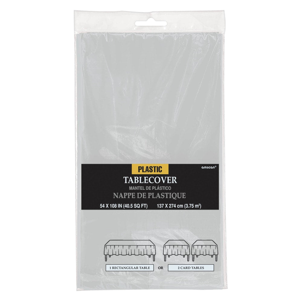 Amscan Plastic Table Covers, 54in x 108in, Silver, Pack Of 9 Table Covers