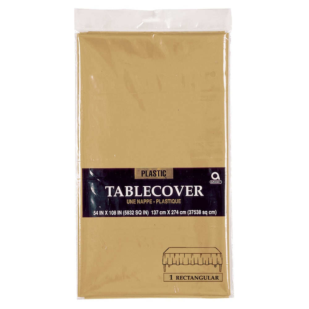 Amscan Plastic Table Covers, 54in x 108in, Gold, Pack Of 9 Table Covers