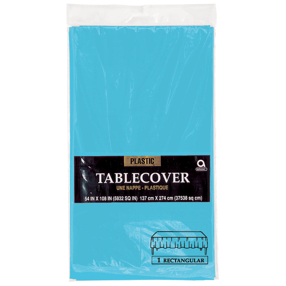 Amscan Plastic Table Covers, 54in x 108in, Caribbean Blue, Pack Of 9 Table Covers