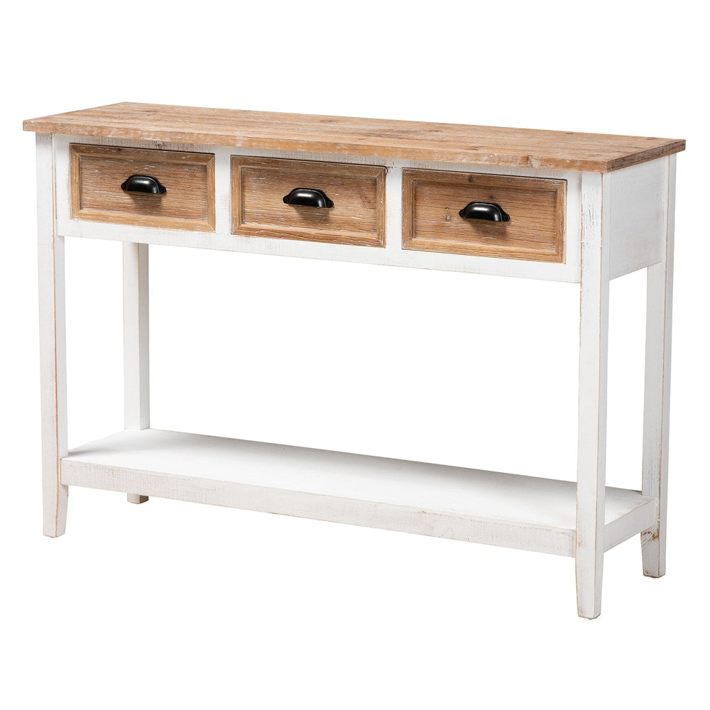 Baxton Studio Traditional Farmhouse And Rustic 2-Tone 3-Drawer Console Table, 31-15/16inH x 47-1/4inW x 13-13/16inD, White/Oak Brown