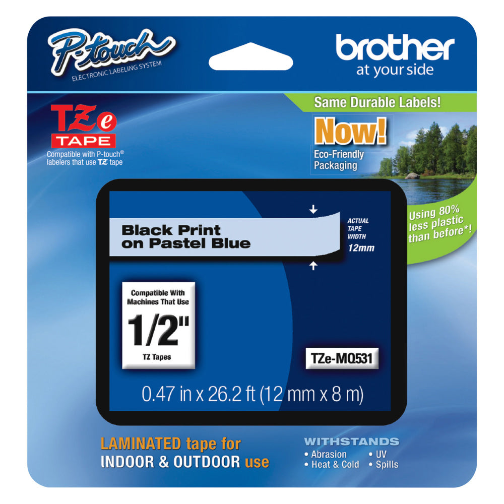 Brother PTouch Laminated TZe Tape, 0.47in x 26.2ft, Blue