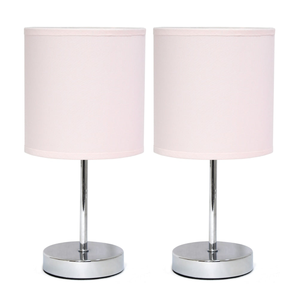 Simple Designs Mini Basic Table Lamp Set, 11inH, Blush Pink Shade/Chrome Base, 2pk