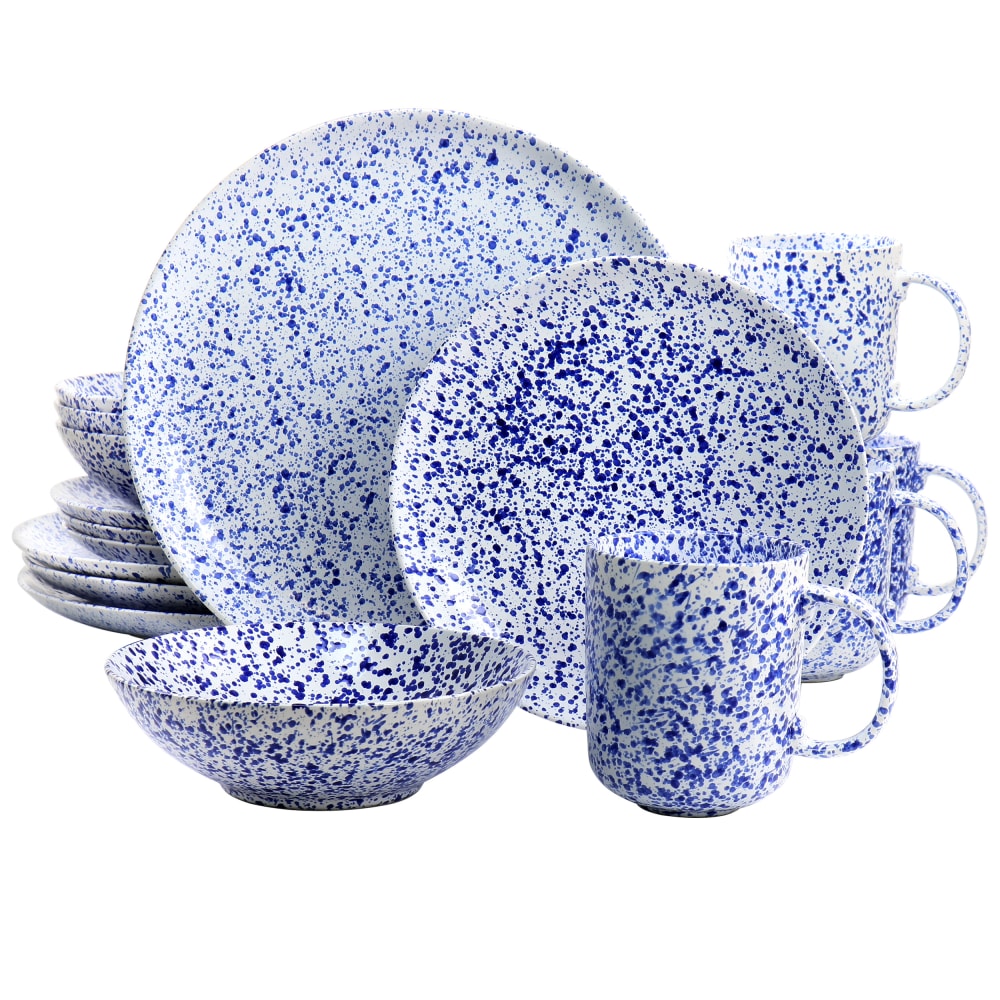Martha Stewart 16-Piece Stoneware Dinnerware Set, Speckled Blue