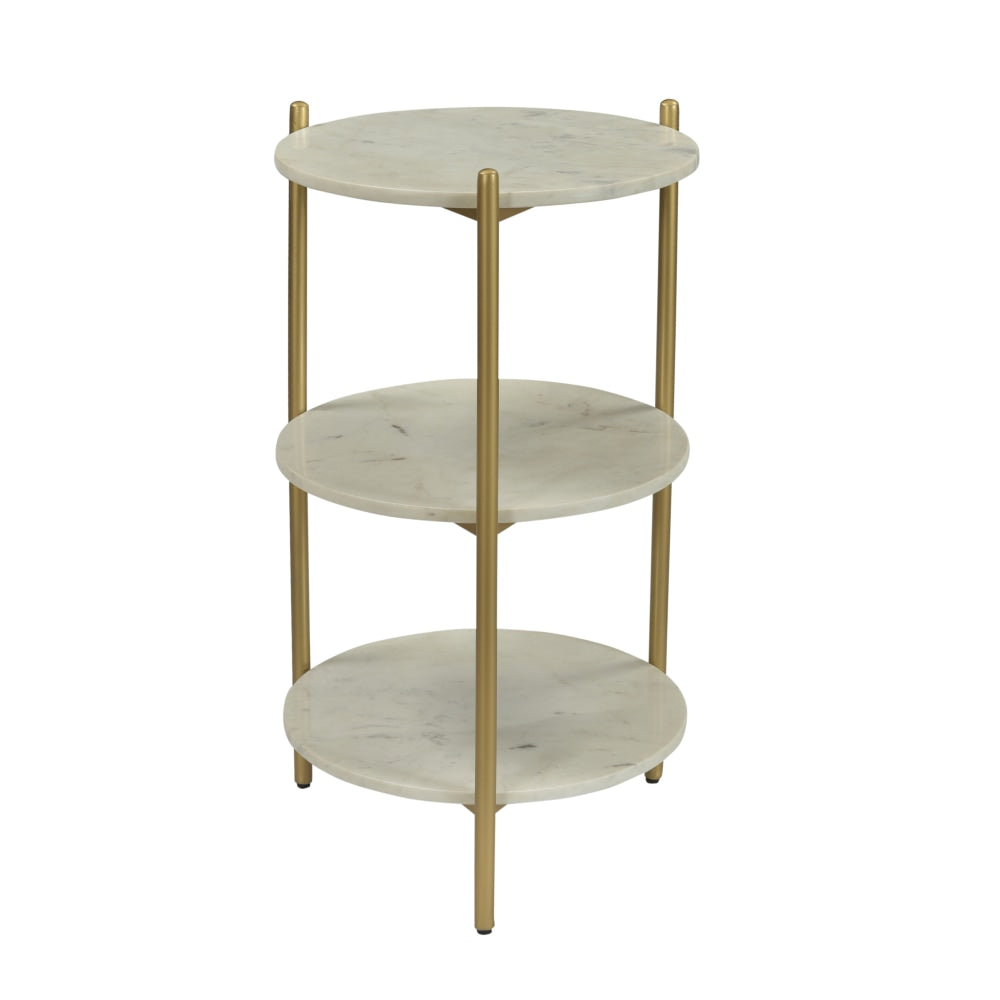 Coast to Coast Rocco End Table, 29inH x 16inW x 16inD, White Marble/Gold