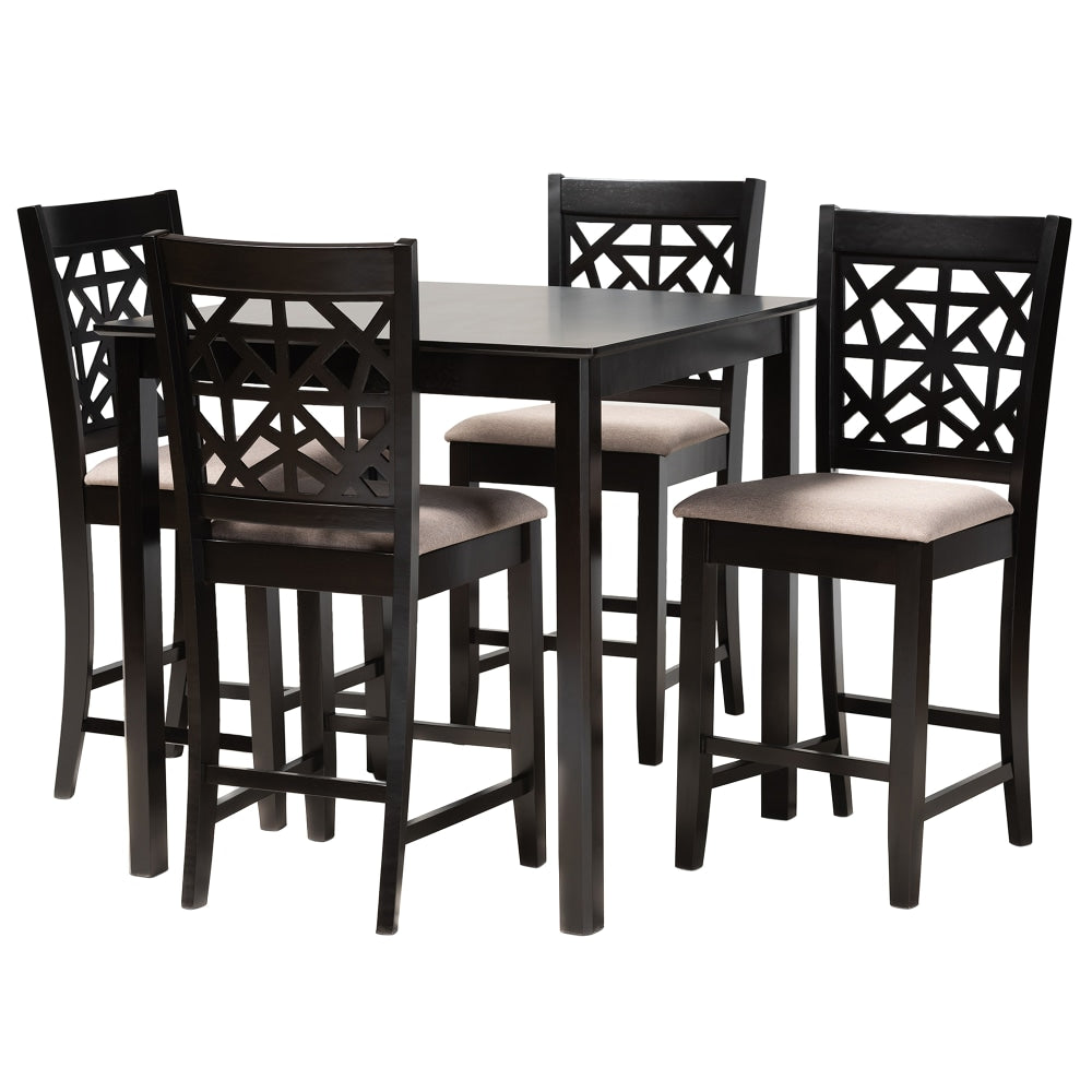 Baxton Studio Devon 5-Piece Pub Set, 36inH x 35-7/16inW x 35-7/16inD, Sand/Espresso