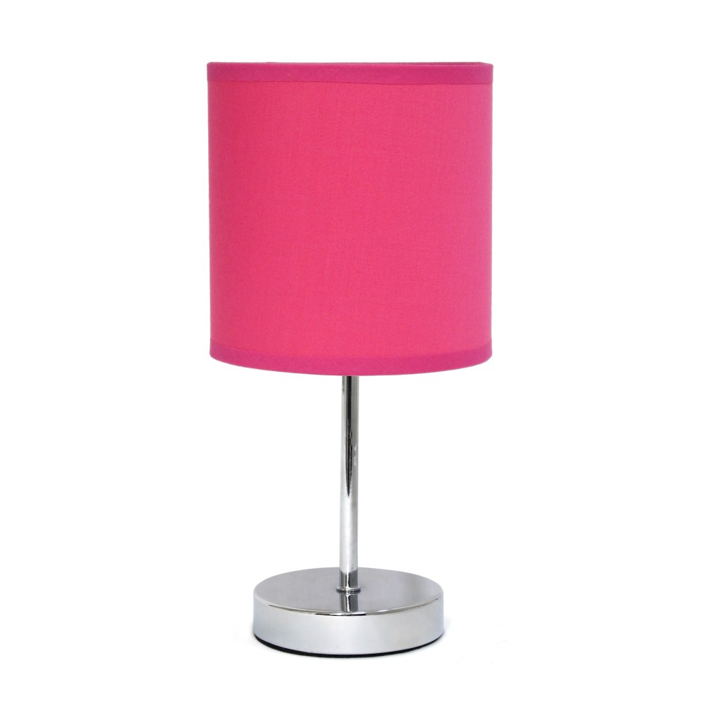 Simple Designs Mini Basic Table Lamp with Fabric Shade, 11inH, Hot Pink/Chrome