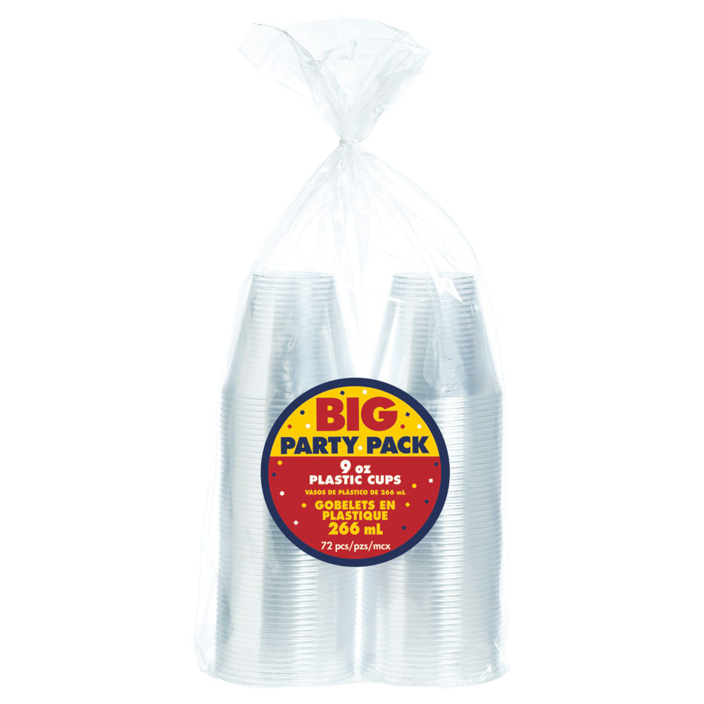 Amscan Plastic Cups, 9 Oz, Clear, 72 Cups Per Pack, Set Of 2 Packs