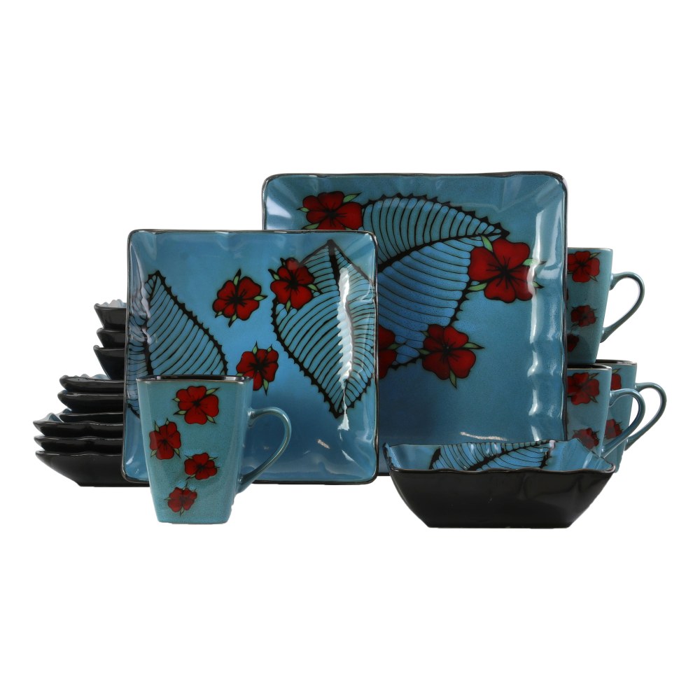 Elama 16-Piece Stoneware Dinnerware Set, Aloha Tide