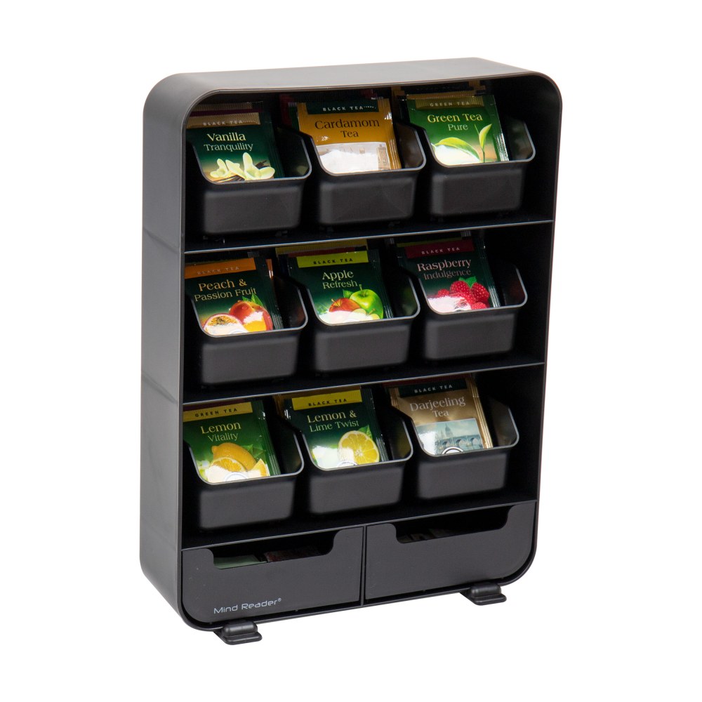 Mind Reader Anchor Collection 11 Removable Drawer Tea Bag Organizer, 13-3/4inH x 3-1/4inW x 10-1/4inL, Black