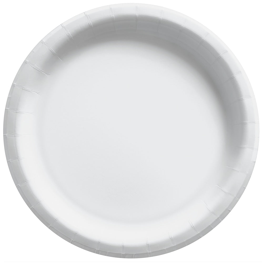 Amscan Round Paper Plates, 8-1/2in, Frosty White, 50 Per Pack, Case Of 3 Packs