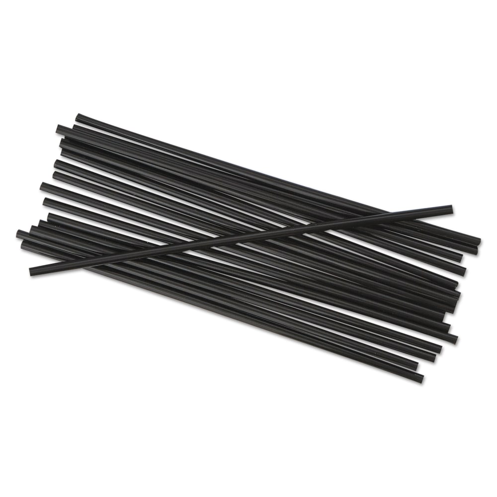 Boardwalk Single-Tube Stir Straws, 5 1/4in, Black, 1,000 Straws Per Pack, Carton Of 10 Packs