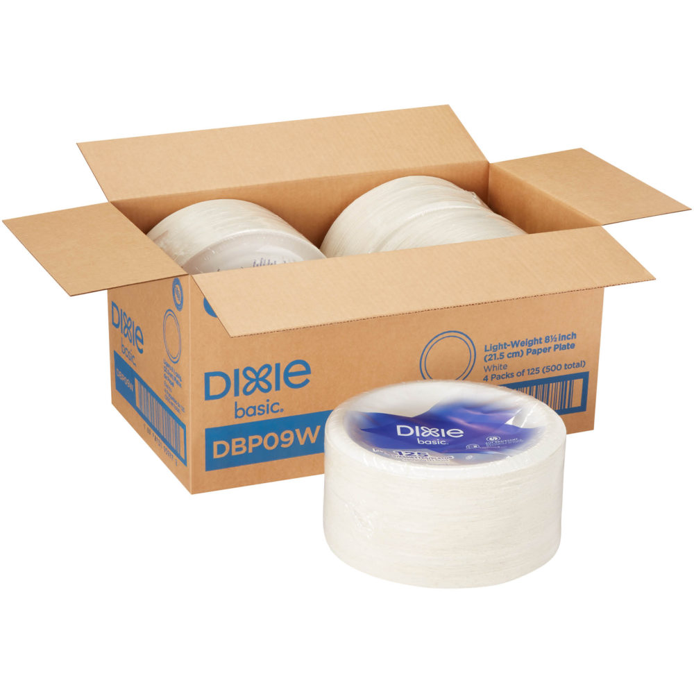 DIXIE BASIC 8 1/2IN LIGHT-WEIGHT PAPER PLATES BY GP PRO (GEORGIA-PACIFIC), WHITE, 500 PLATES PER CASE